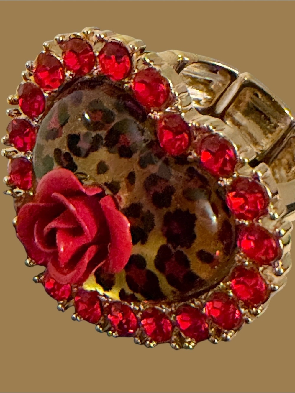 Betsey Johnson Red Rose Leopard Heart Ring